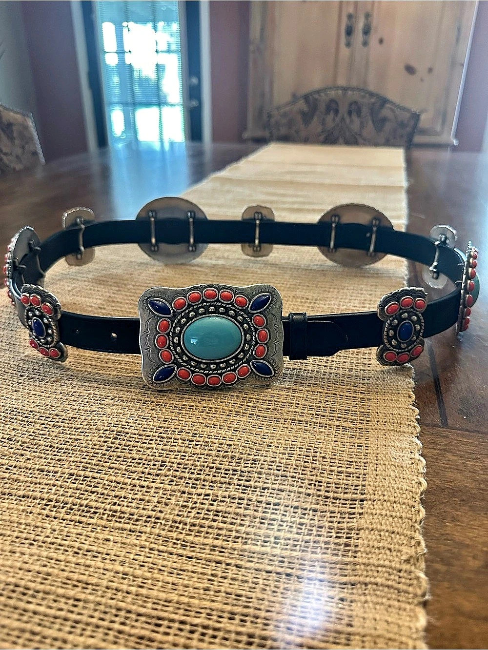 Western Concho Leather Belt in Black Size 36